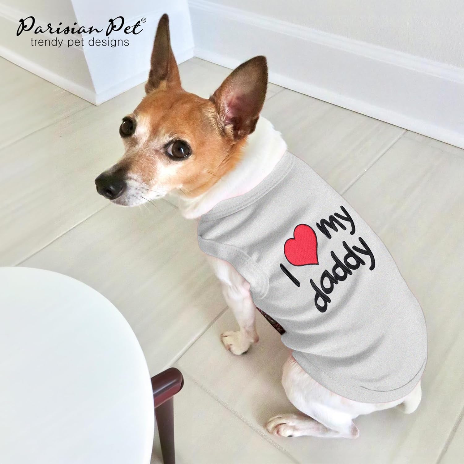 Unisex Dog T-Shirt - Embroidered 'I Love My Daddy' 100% Cotton, Dog Tee Shirts - Breathable Sleeveless Pet Vest - Dog Clothes for Medium-Sized Dogs - M