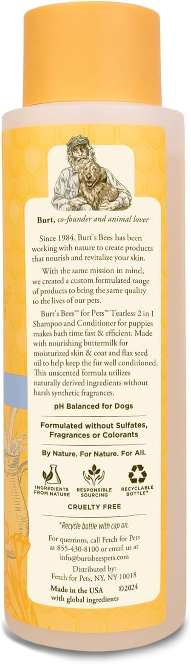 Puppies Natural Tearless 2 in 1 Shampoo and Conditioner | Made with Buttermilk and Linseed Oil | Best Tearless Puppy Shampoo for Gentle Skin and Coat | Made in USA, 16 Oz