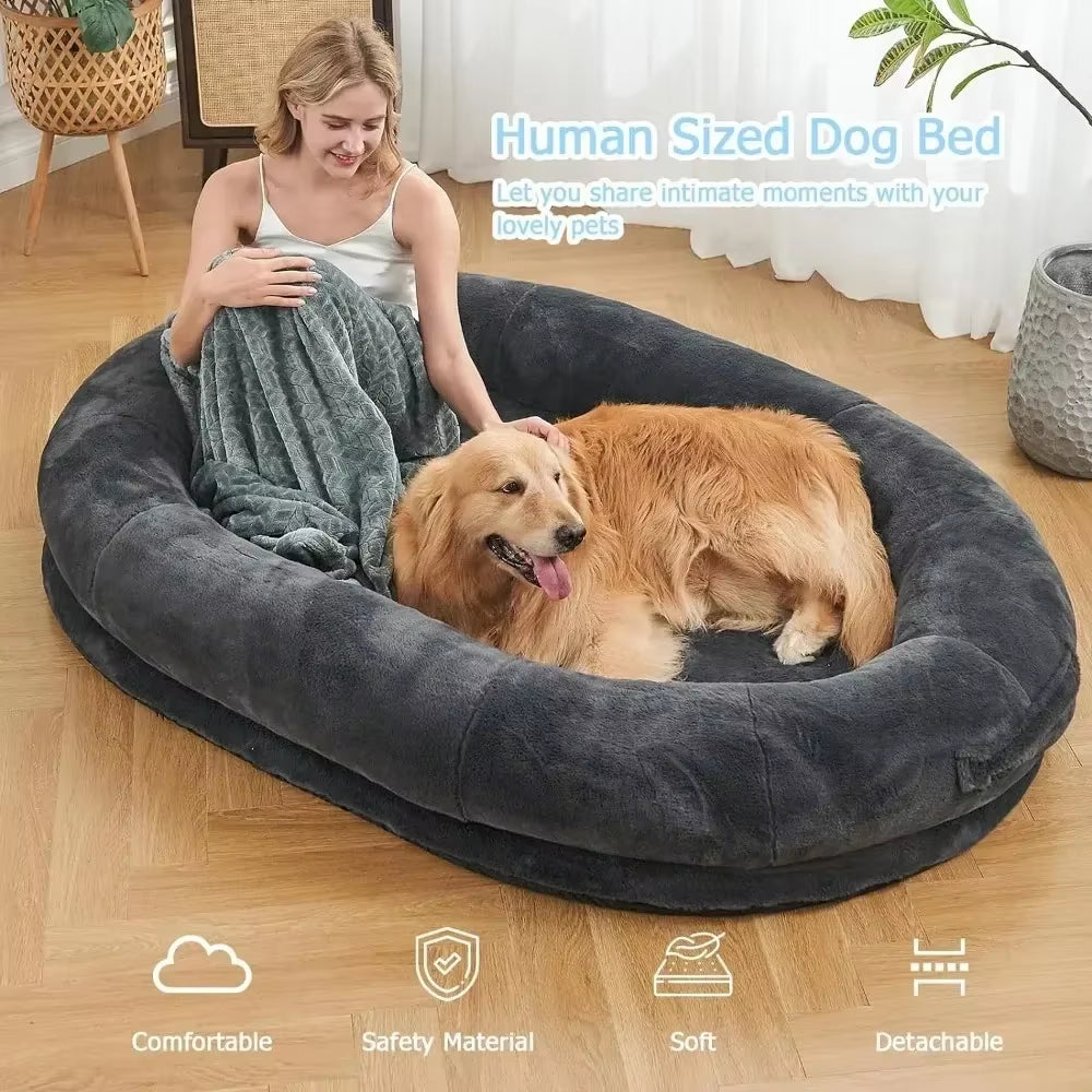 Human Sized Dog Bed for People Adults, Giant Dog Bed for Humans Nap Bed Dark Grey, Black 72"X48"X10"