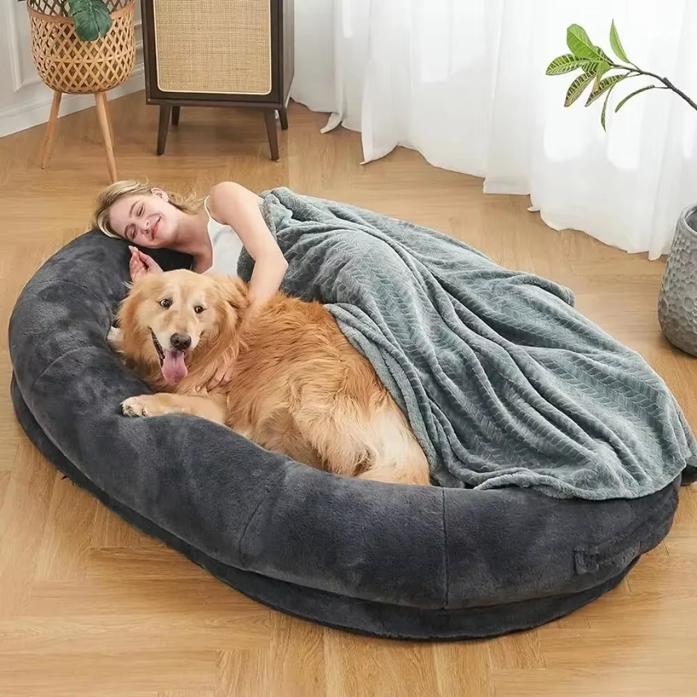 Human Sized Dog Bed for People Adults, Giant Dog Bed for Humans Nap Bed Dark Grey, Black 72"X48"X10"