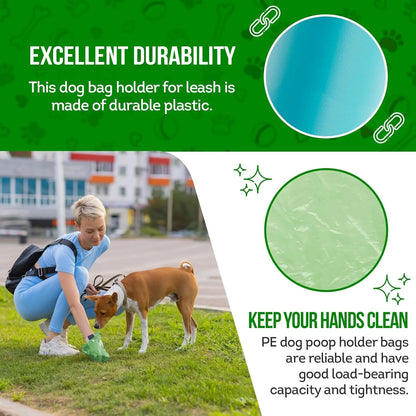 Dog Poop Bag Dispenser W/ 4 Rolls, Flashlight, Carabiner - Green