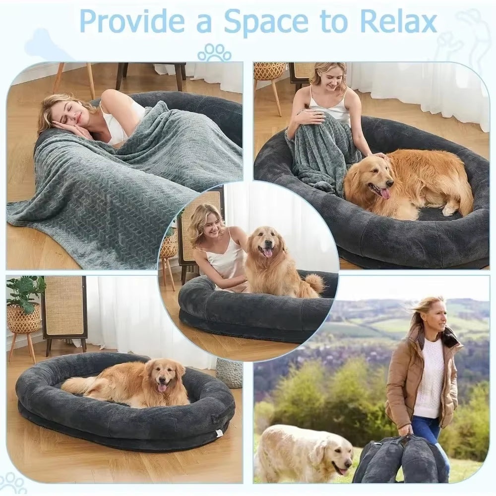 Human Sized Dog Bed for People Adults, Giant Dog Bed for Humans Nap Bed Dark Grey, Black 72"X48"X10"