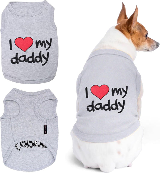 Unisex Dog T-Shirt - Embroidered 'I Love My Daddy' 100% Cotton, Dog Tee Shirts - Breathable Sleeveless Pet Vest - Dog Clothes for Medium-Sized Dogs - M