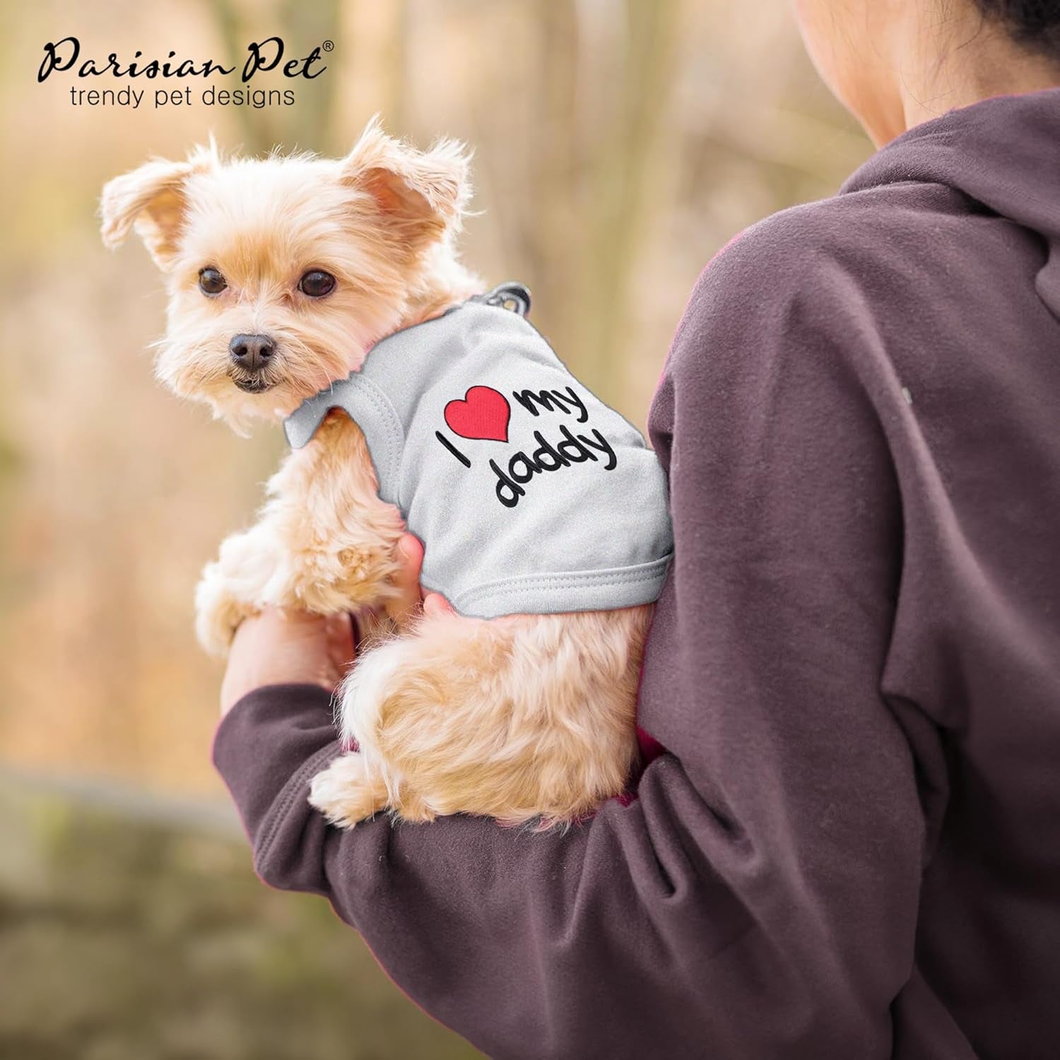 Unisex Dog T-Shirt - Embroidered 'I Love My Daddy' 100% Cotton, Dog Tee Shirts - Breathable Sleeveless Pet Vest - Dog Clothes for Medium-Sized Dogs - M